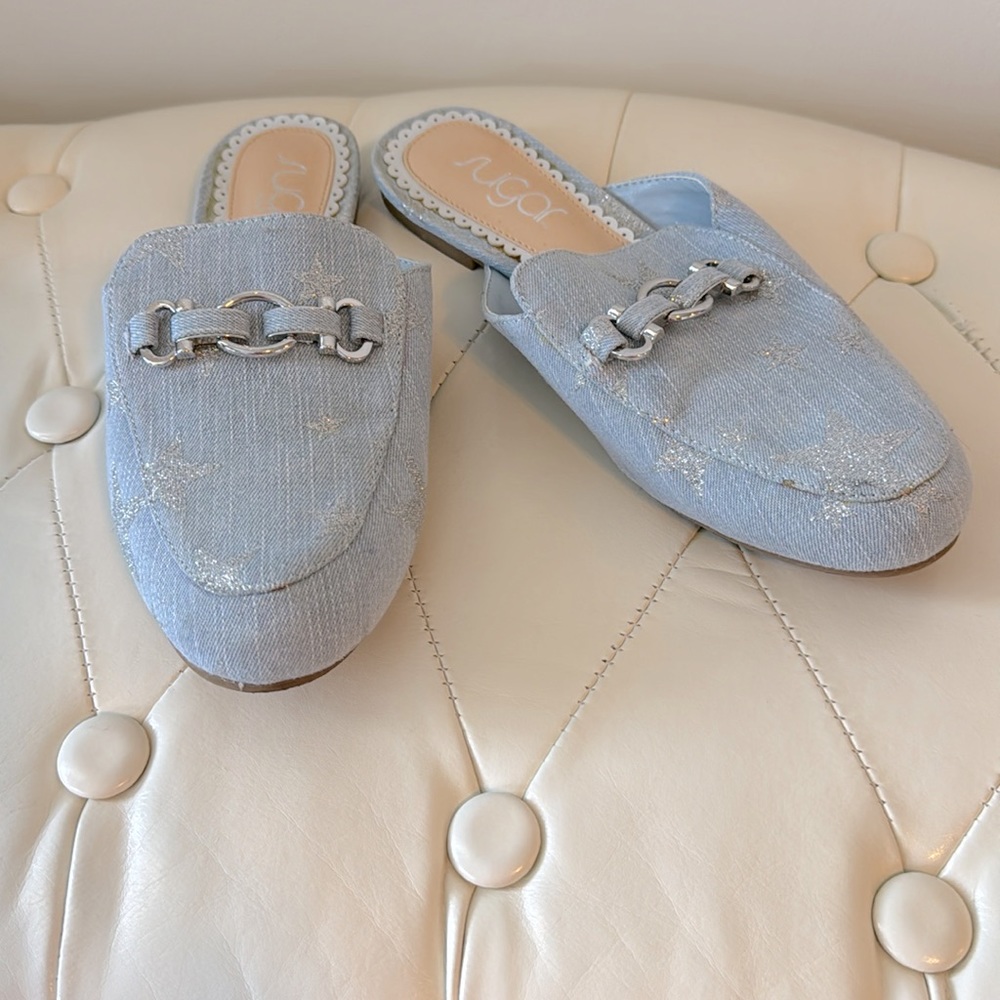 Sugar chambray buckle mule loafers 6.5